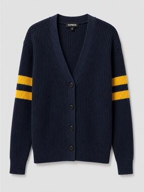 Express Navy and Yellow Button-Front Cardigan (335)